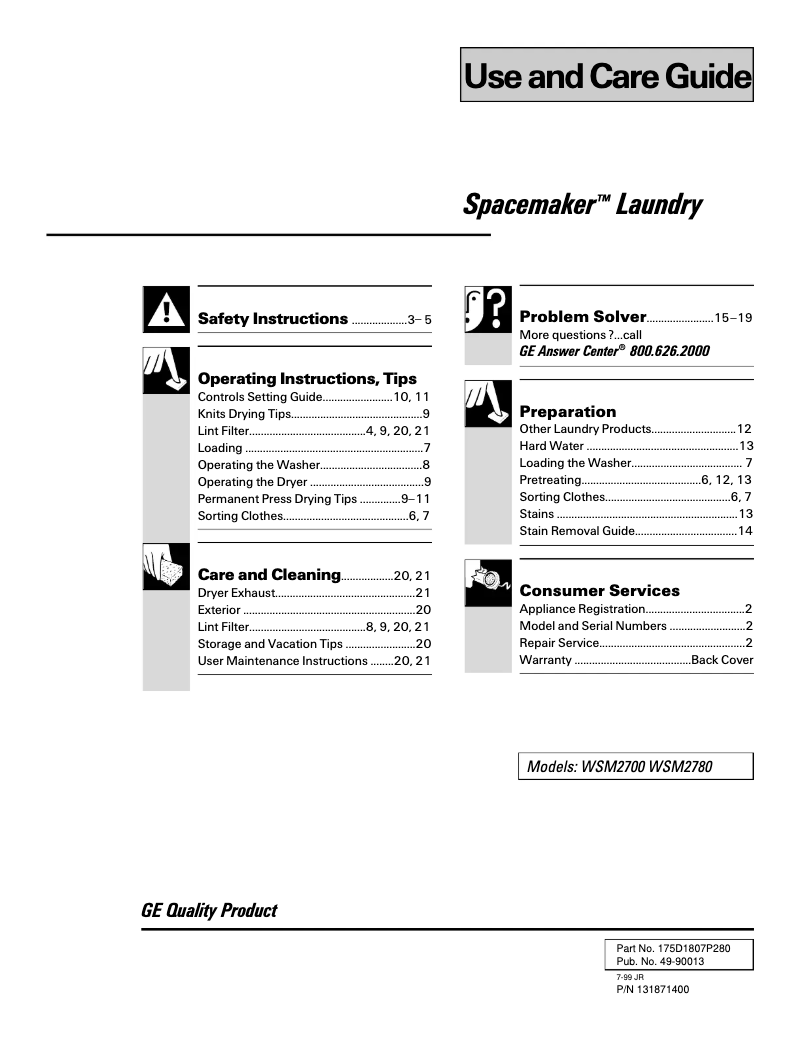Página 1 del manual Manual de uso y mantenimiento GE WSM2700WAA