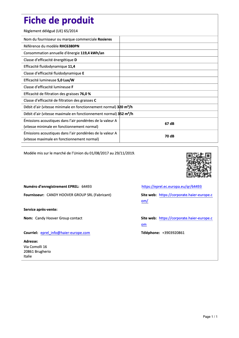 Image de la première page du manuel de l'appareil RHC 6380 PN