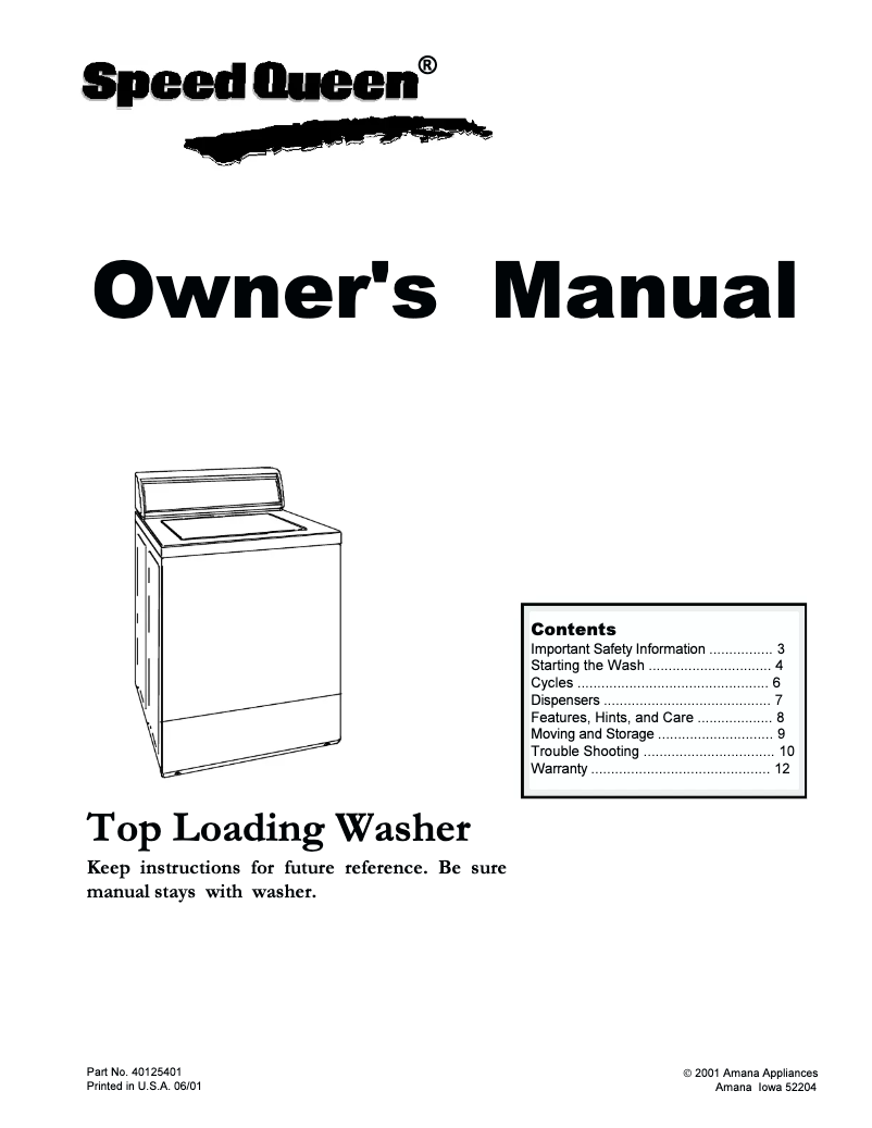 Página 1 del manual Manual de usuario Speed Queen SLW110RAW