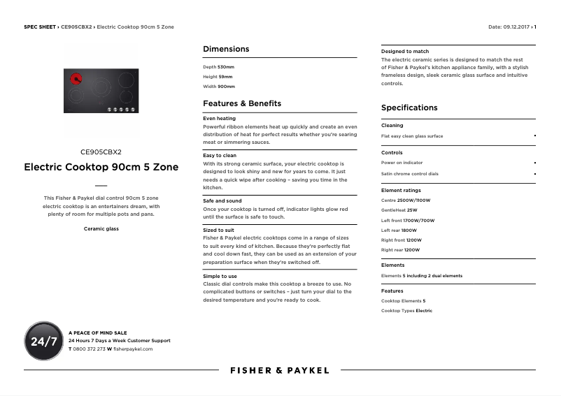 Page 1 de la notice Fiche technique Fisher & Paykel CE905CBX2
