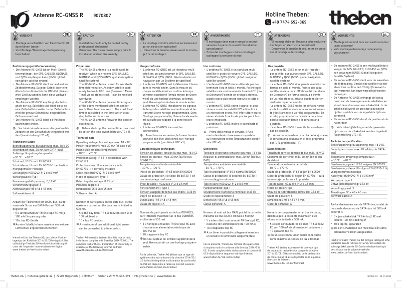 Page 1 de la notice Manuel utilisateur Theben Antenne RC-GNSS R