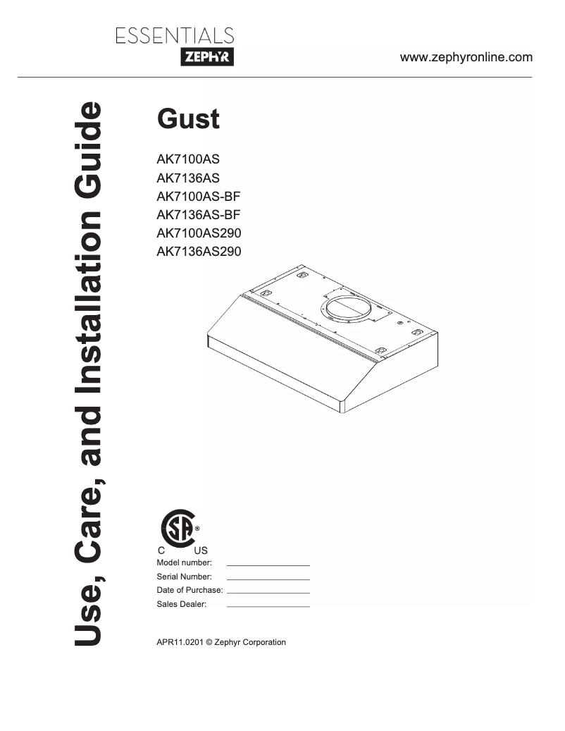 Página 1 del manual Manual de usuario Zephyr AK7100ASBF