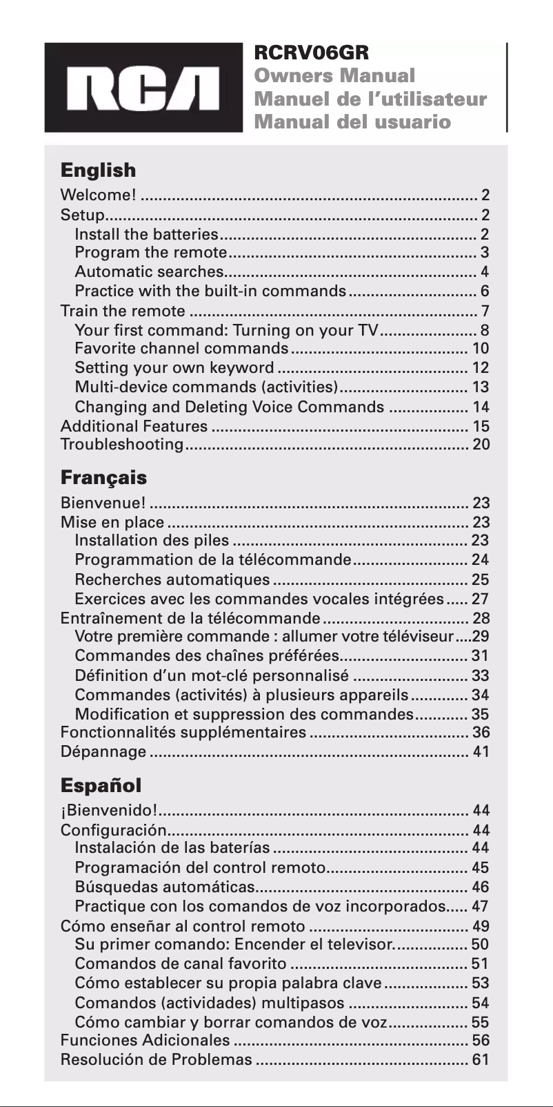 Page 1 de la notice Manuel utilisateur audiovox RCRV06GR