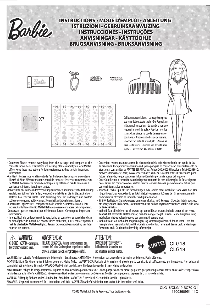 Page 1 de la notice Manuel utilisateur Mattel Barbie Glitter Hair