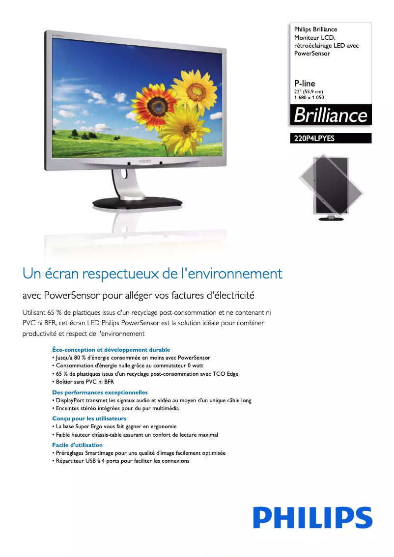 Page n°1 - Fiche technique Philips Brilliance 220P4LPYES
