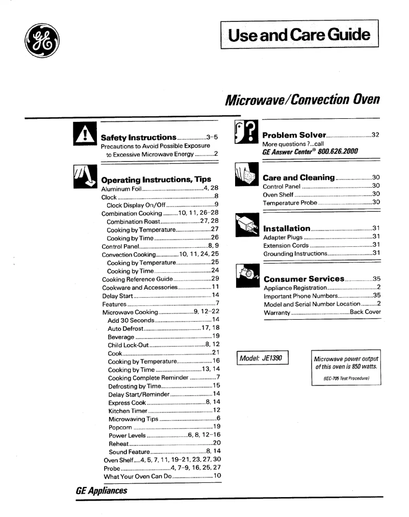 Página 1 del manual Manual de uso y mantenimiento GE Profile JE1390GV