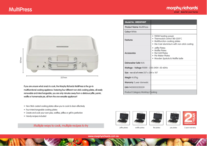 Page 1 de la notice Fiche technique Morphy Richards MultiPress MREMP4