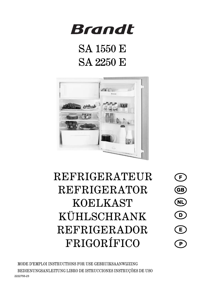 Page 1 de la notice Manuel utilisateur Brandt SA2250E