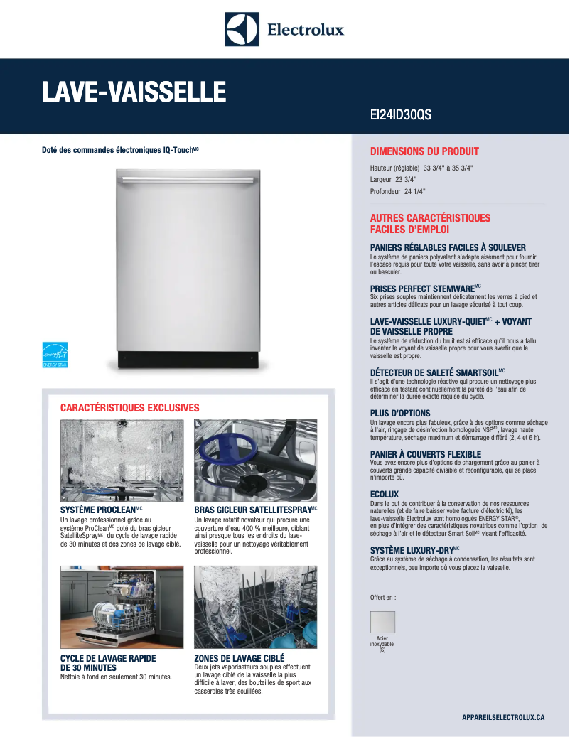 Página 1 del manual Ficha técnica Electrolux EI24ID30QB