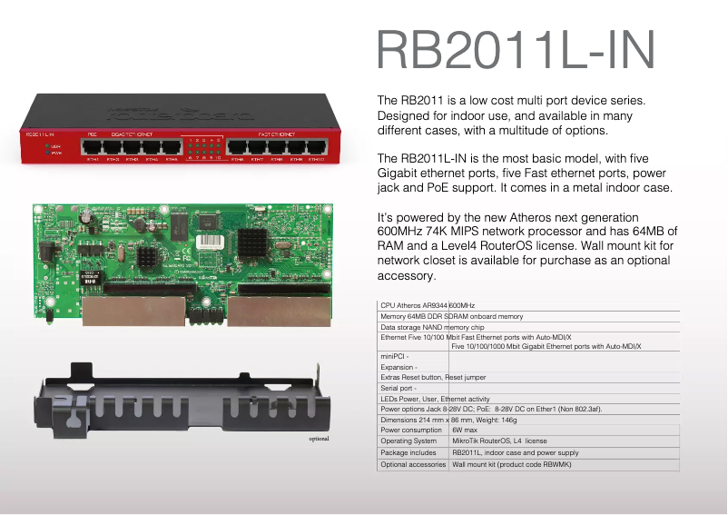 Page 1 de la notice Manuel utilisateur Mikrotik RB2011L-IN