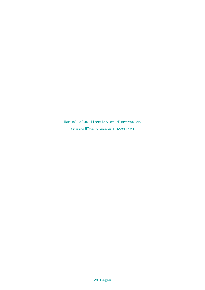 Page 1 de la notice Manuel d'utilisation et d'entretien Siemens ED775FPC1E