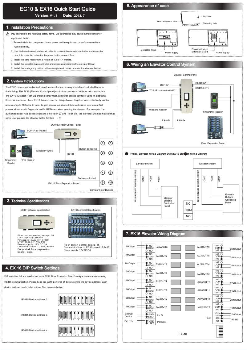 Page 1 de la notice Guide de démarrage rapide ZKTeco EC10 & EX16