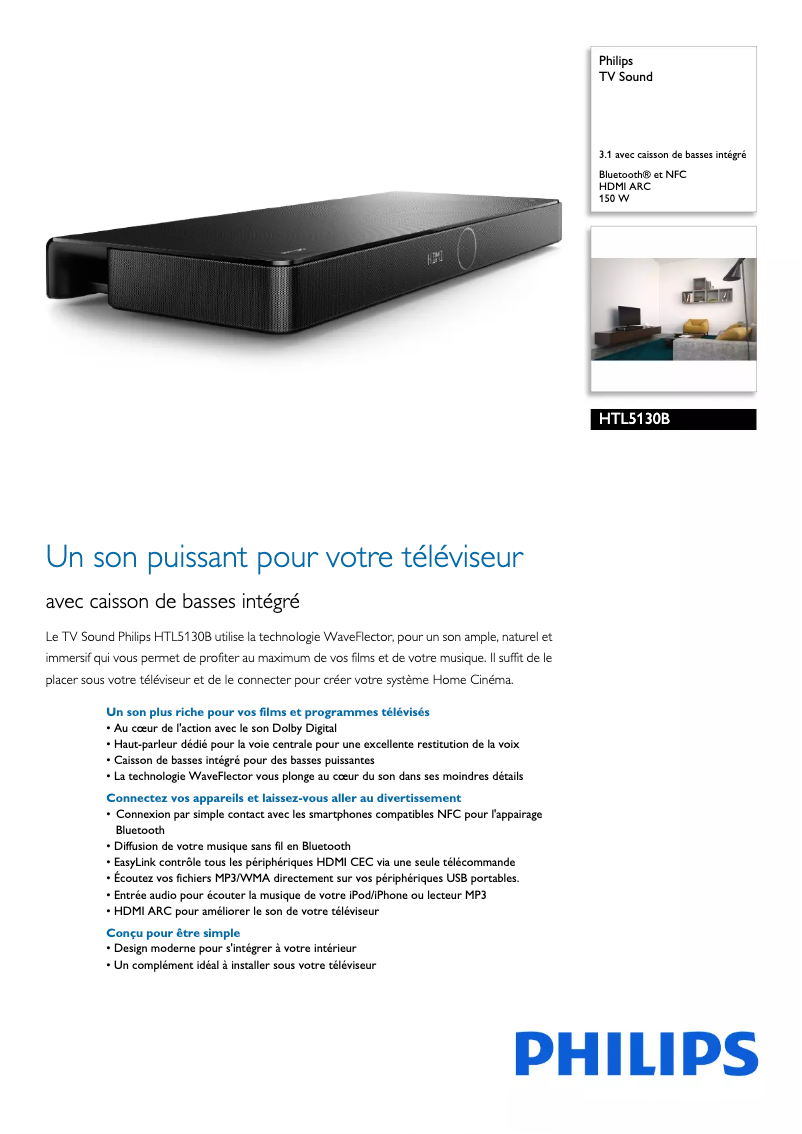 Page 1 de la notice Fiche technique Philips HTL5130B