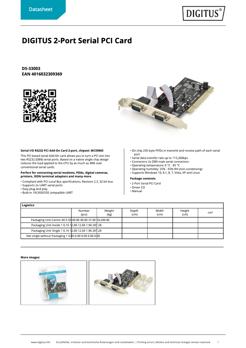 Page 1 de la notice Fiche technique Digitus DS-33003