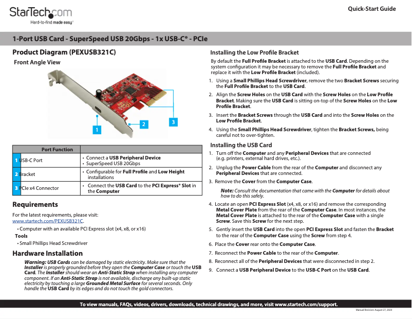 Page 1 de la notice Manuel utilisateur StarTech.com PEXUSB321C