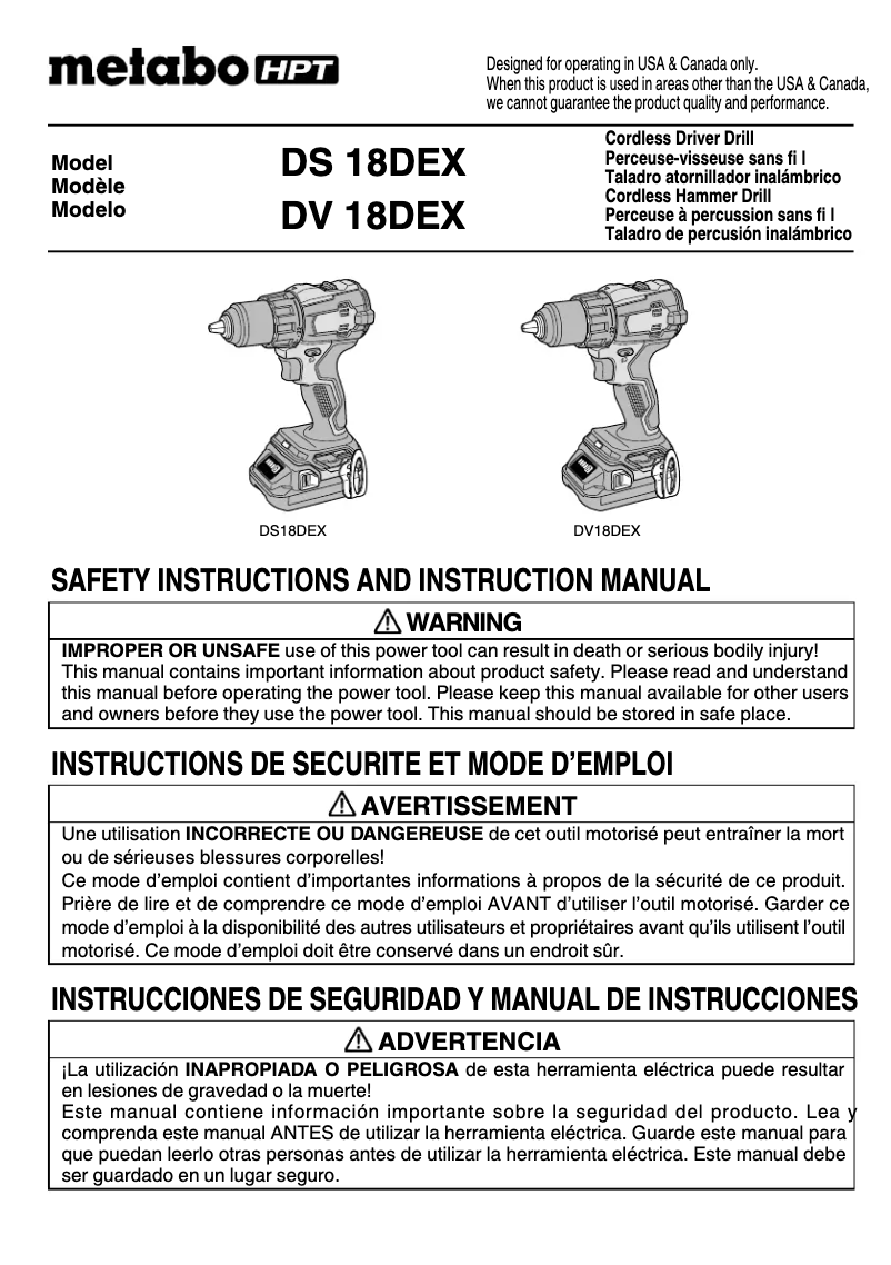 Page 1 of the manual User Manual Metabo DS18DEX