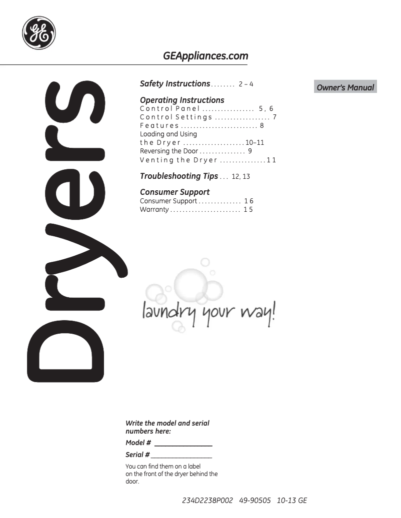 Página 1 del manual Manual de instrucciones GE GTDP180GDWW