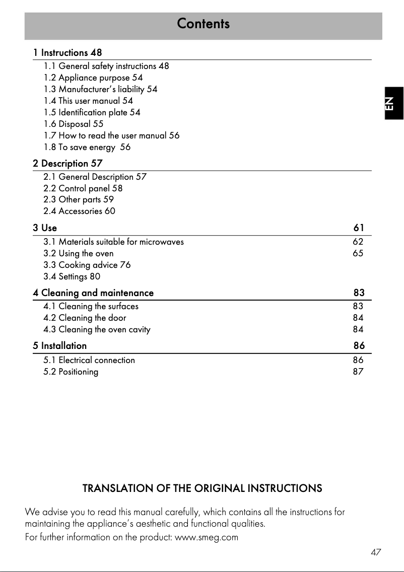 Página 1 del manual Folleto Smeg SF4301MXK