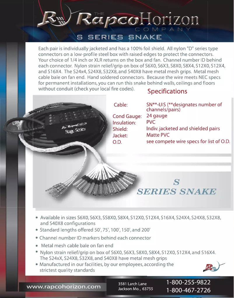 Page 1 de la notice Manuel utilisateur RapcoHorizon S Series Snake S16X4