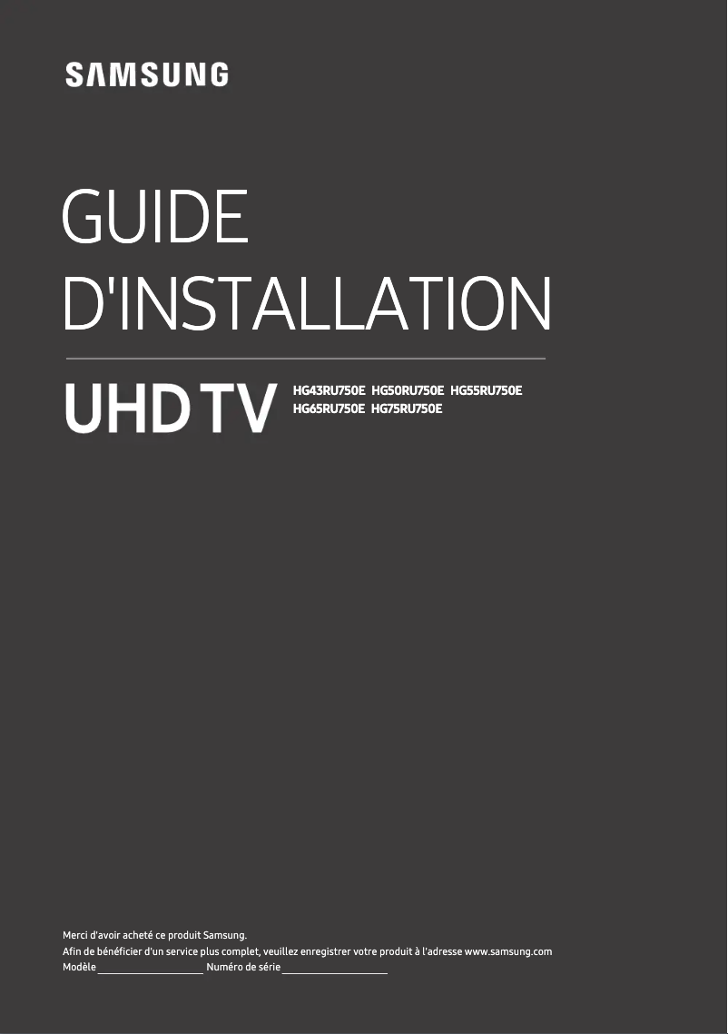 Page 1 de la notice Guide d'installation Samsung HG65RU750EB
