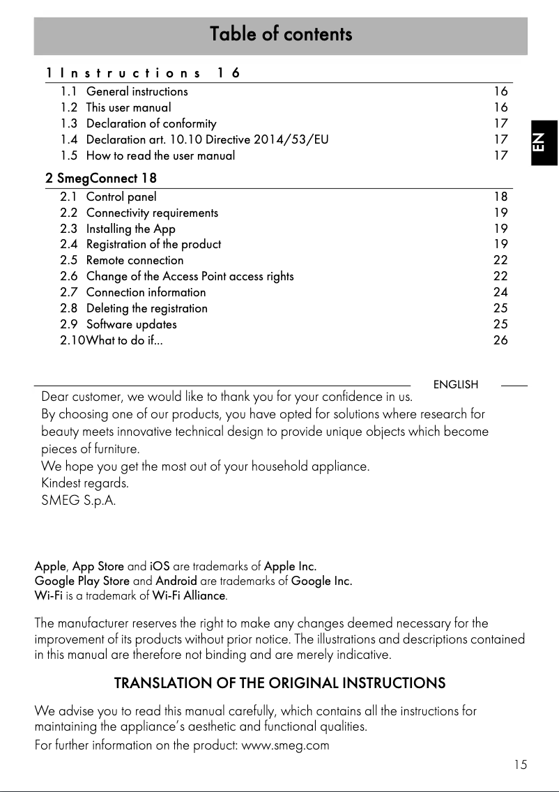 Page 1 de la notice Brochure Smeg CVI621RWNX3