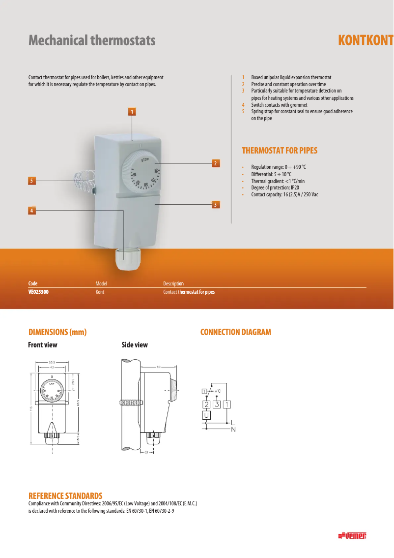 Page 1 de la notice Fiche technique Vemer Kont