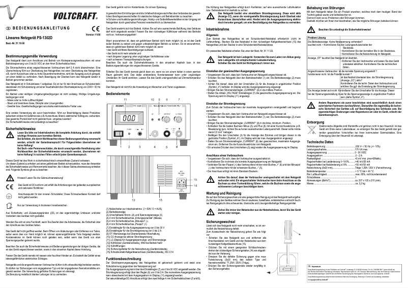 Page 1 de la notice Manuel utilisateur Voltcraft PS-1302 D