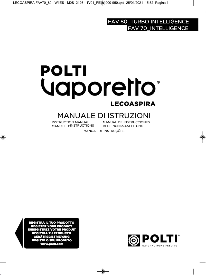 Page 1 of the manual User Manual Polti Vaporetto Lecoaspira FAV80 Turbo Intelligence