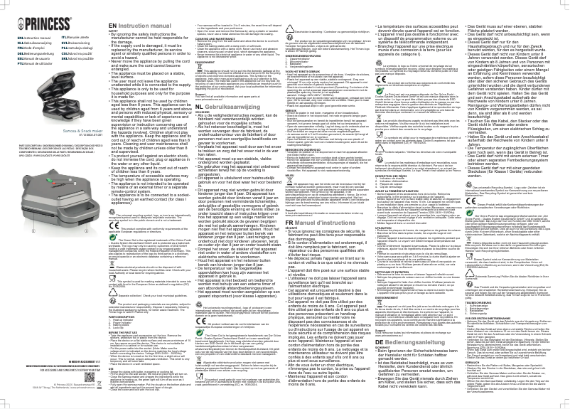 Page 1 de la notice Manuel utilisateur Princess Samosa & Snack maker 123002