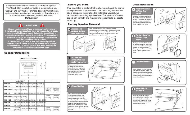 Page 1 de la notice Manuel utilisateur MB Quart FKB168