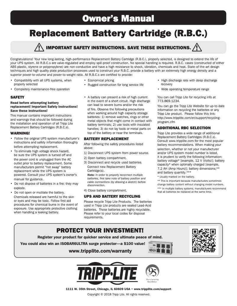 Page 1 de la notice Manuel utilisateur Tripp Lite RBC53