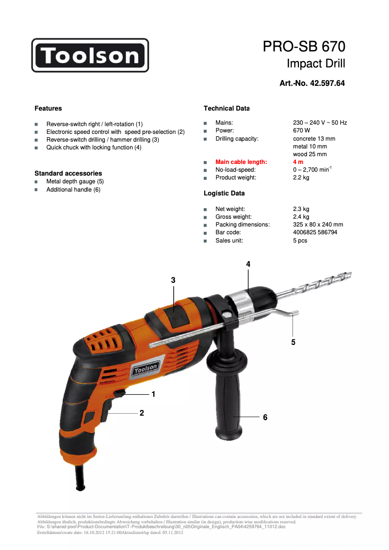 Page 1 de la notice Manuel utilisateur Toolson PRO-SB 670
