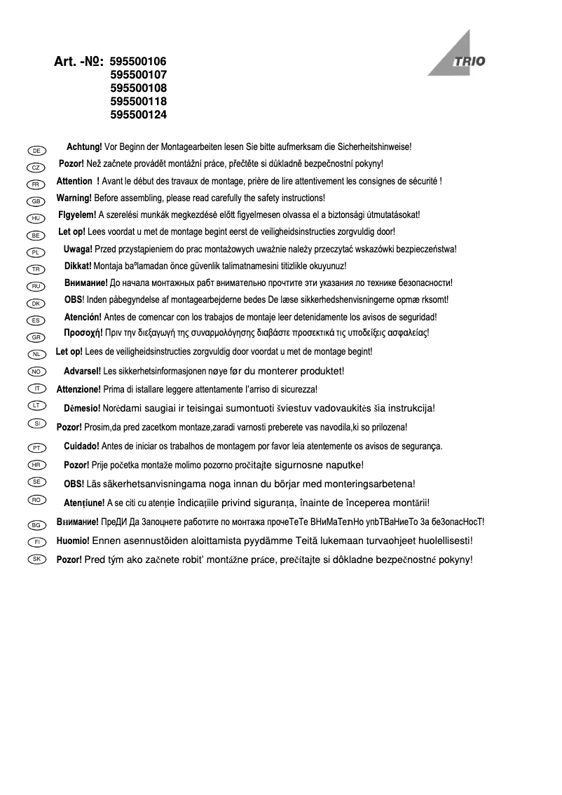 Page 1 de la notice Manuel utilisateur Trio Lighting Luis 595500124