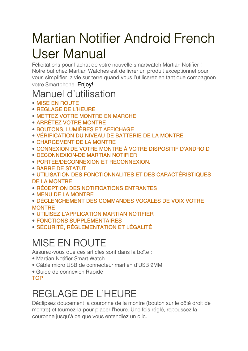 Page 1 de la notice Manuel utilisateur Martian Notifier