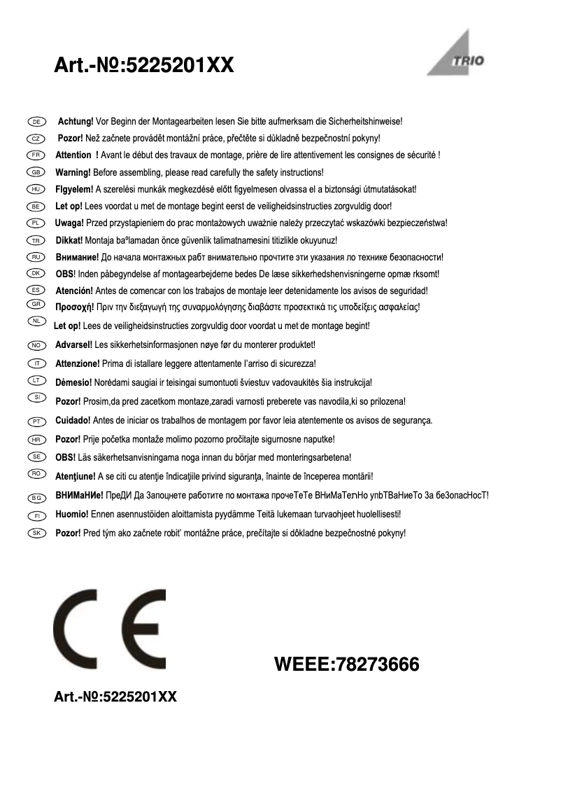 Page 1 de la notice Manuel utilisateur Trio Lighting Vario