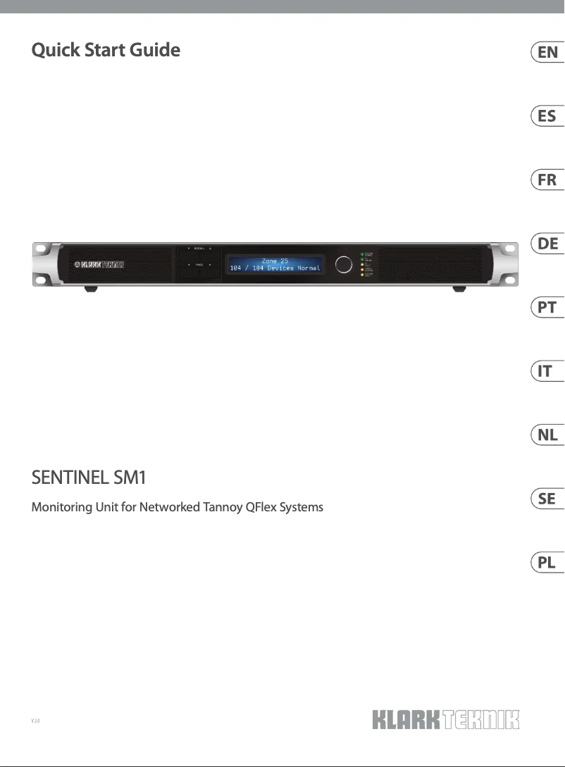 Página 1 del manual Guía de inicio rápido Klark Teknik Sentinel SM1
