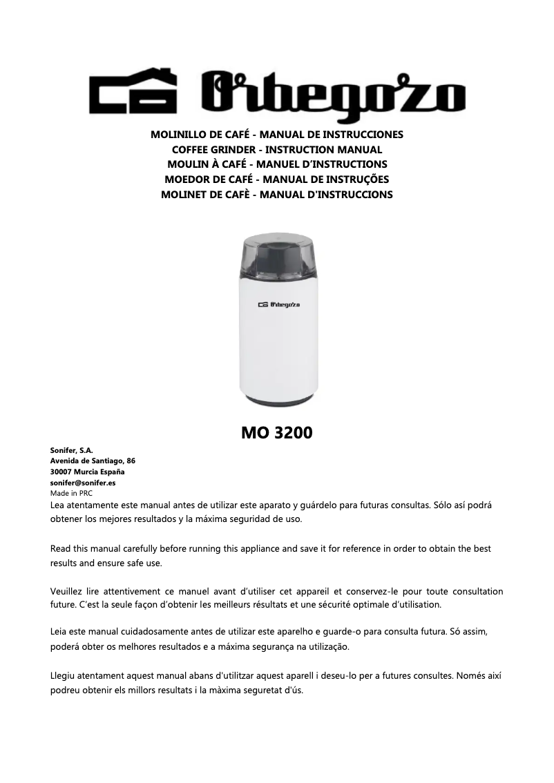 Page 1 de la notice Manuel utilisateur Orbegozo MO 3200