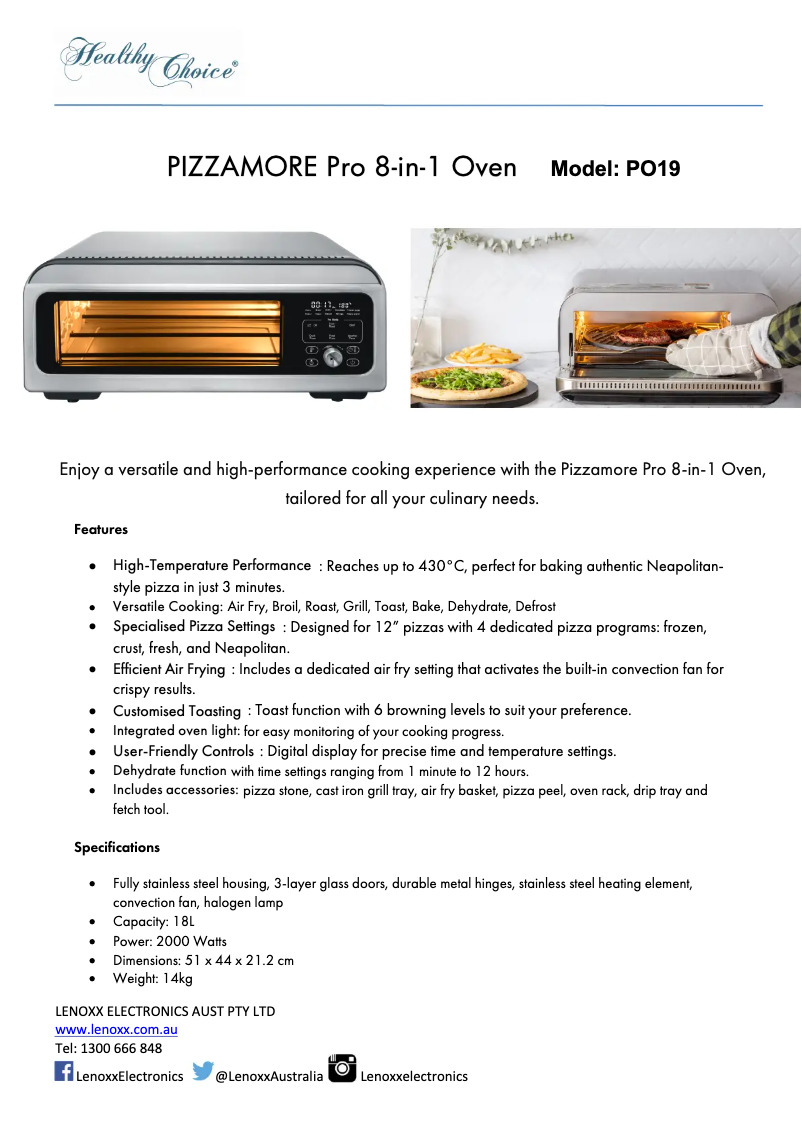 Page 1 de la notice Fiche technique Healthy Choice PO19