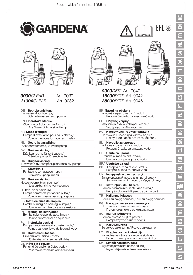 Page 1 de la notice Manuel utilisateur Gardena 25000