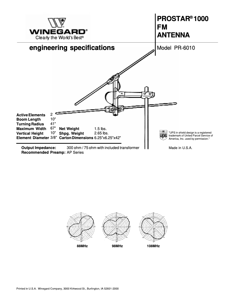 Page 1 of the manual Technical Sheet Winegard HD-6010