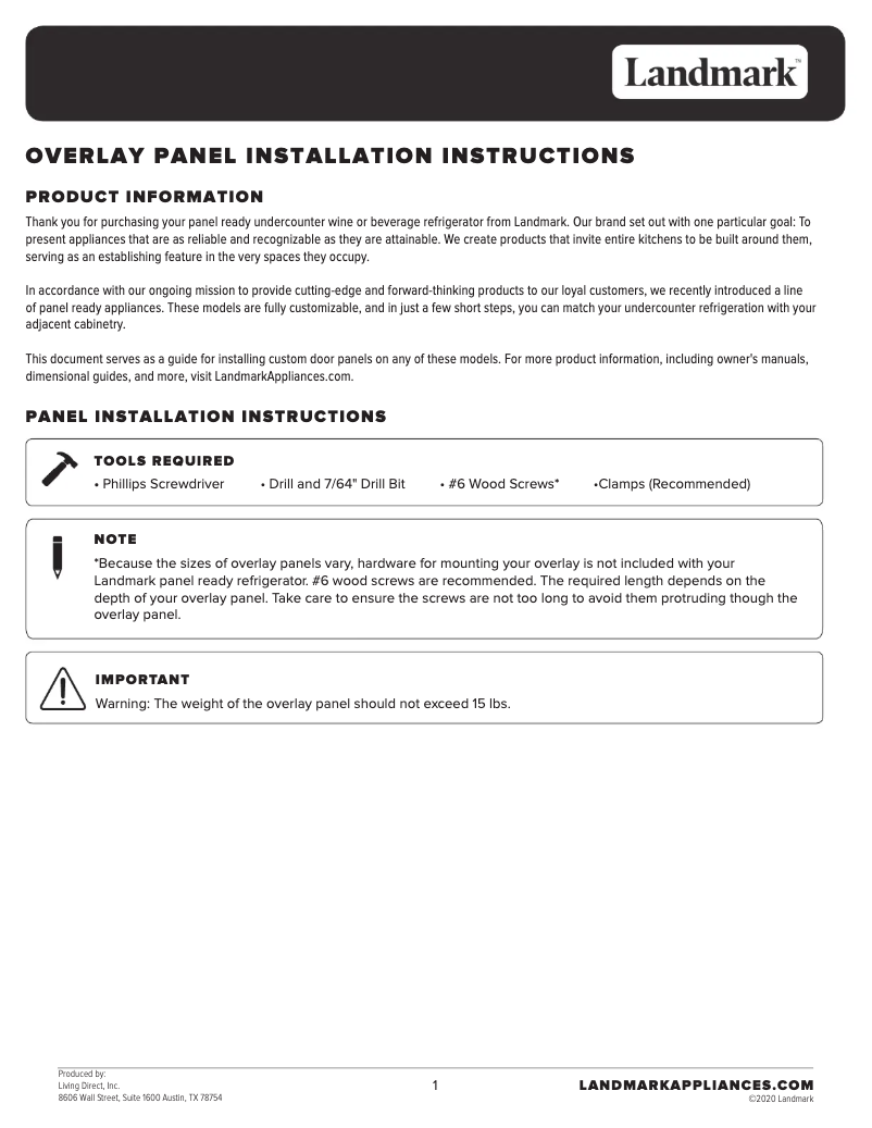 Page 1 de la notice Guide d'installation Landmark L3024UI2WPR-LH