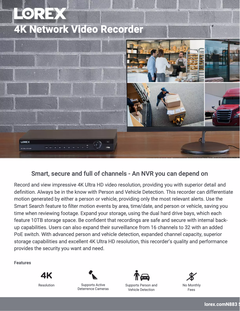 Page 1 de la notice Fiche technique Lorex N883A38B