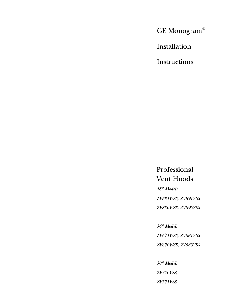 Page n°1 - Manuel utilisateur GE ZX12DC48WSS