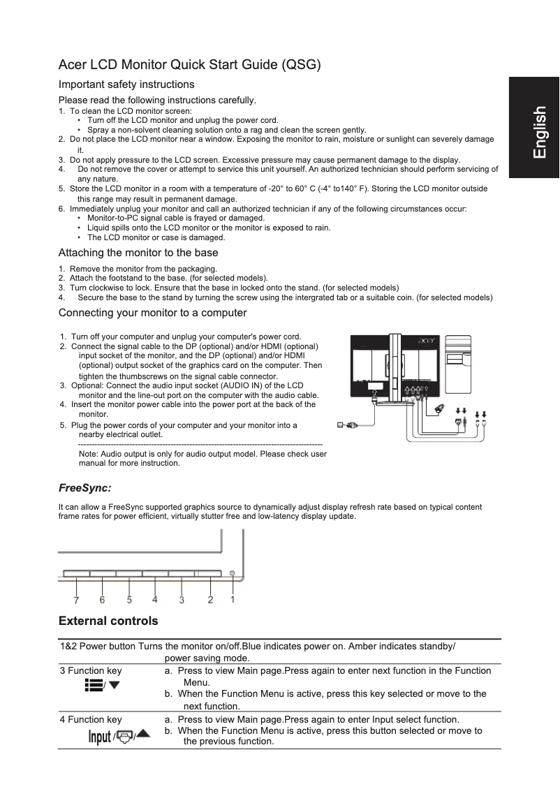 Page 1 de la notice Guide de démarrage rapide Acer XF240QP