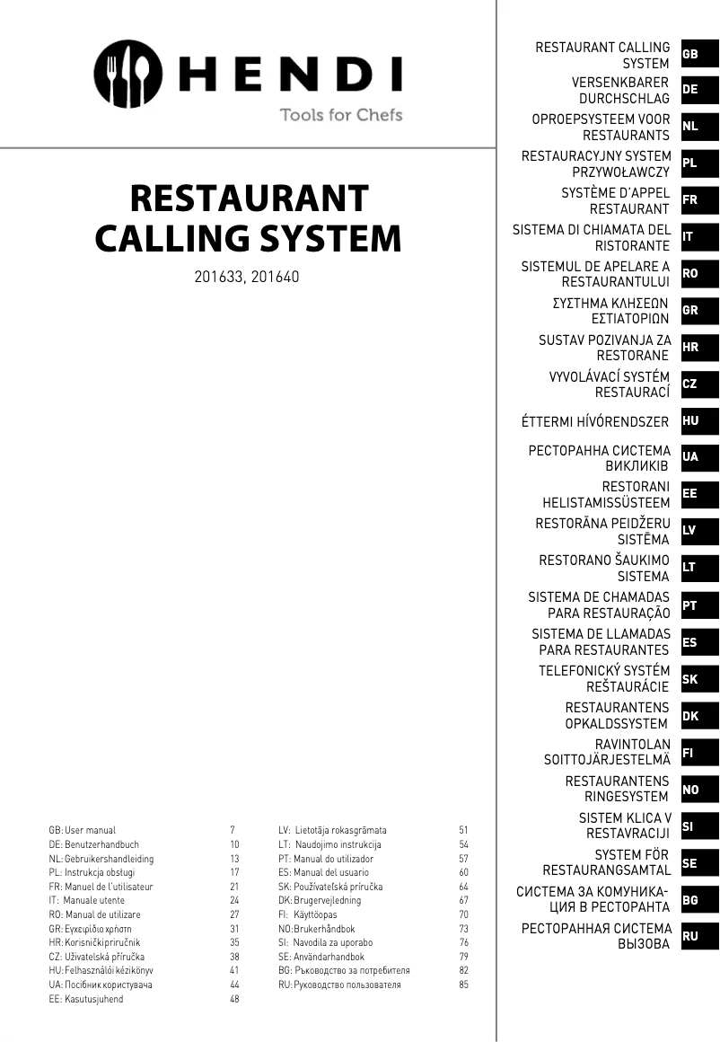 Page 1 de la notice Manuel utilisateur Hendi 201633