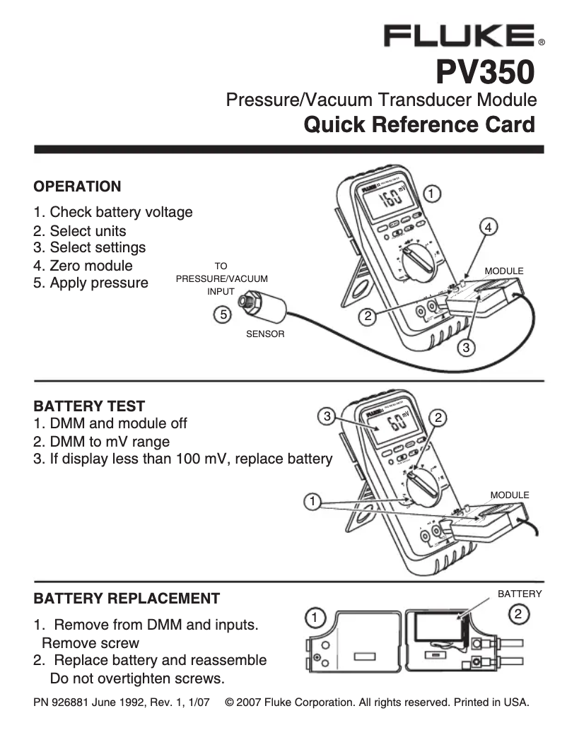 Page 1 de la notice Manuel utilisateur Fluke PV350