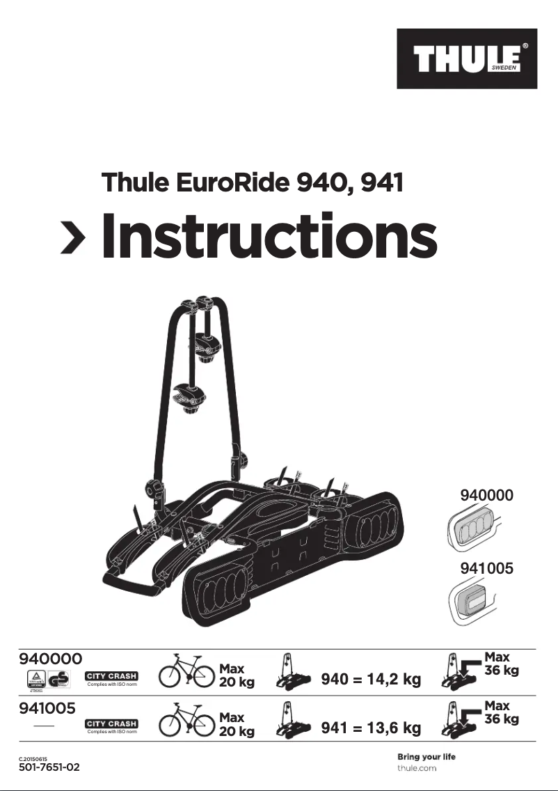 Page 1 de la notice Manuel utilisateur Thule EuroRide 940