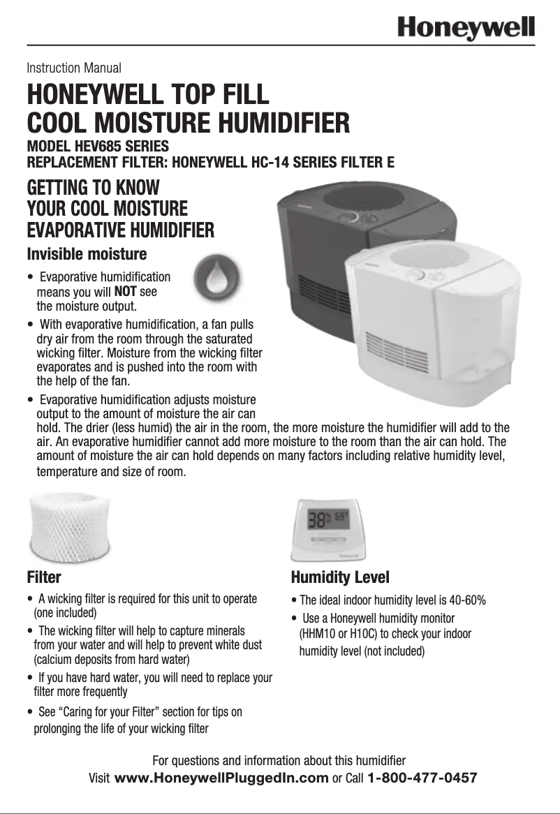 Page 1 de la notice Manuel utilisateur Honeywell HEV685W