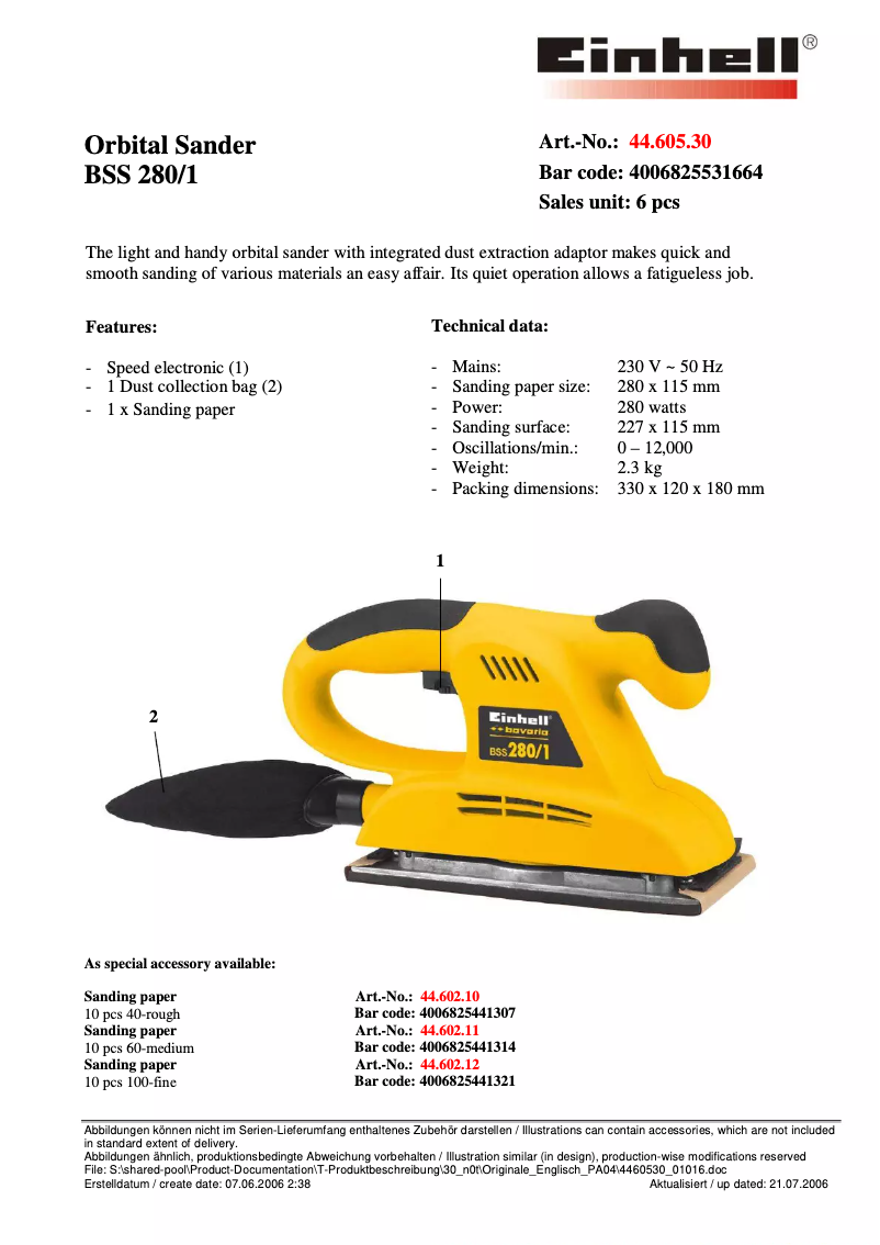 Page 1 of the manual User Manual Bavaria by Einhell Bavaria BSS 280/1