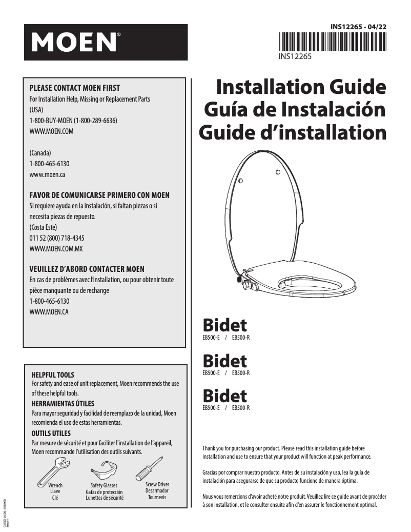 Page 1 de la notice Manuel utilisateur Moen EB500-E